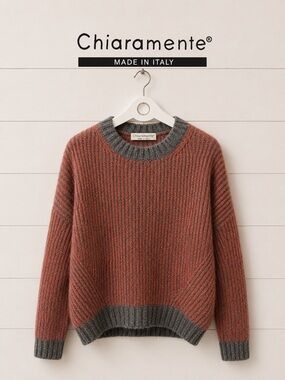 CHIARAMENTE – RED & GREY STRIPED SWEATER – SIZE L